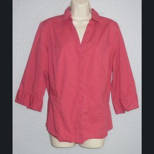Riders Slimming Pink 3/4 Sleeve Button-Down 1X
